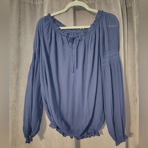 Express navy blue sheer blouse- tote a